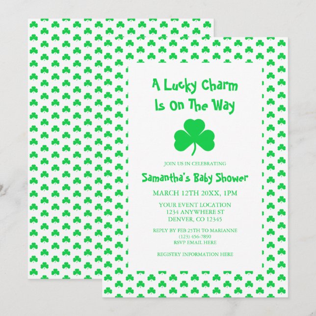Convite Um Amuleto da Sorte Está a Caminho Chá de Bebê (Frente/Verso)