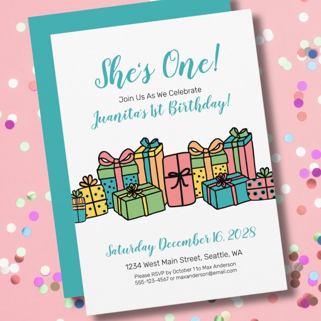 Convite Um Aniversário Colorido de 1 Ano de Idade (Cute Classic Bright Colorful 1st Birthday Party Invitation)