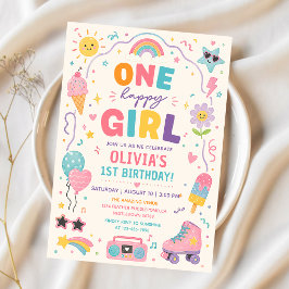Convite Um Aniversário Colorido de uma Menina Feliz