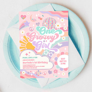 Convite Um Aniversário de 1 Ano Sun Rainbow Disco Groovy G