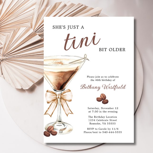 Convite Um aniversário de 40 anos Espresso Martini Tini Bi (A Tini Bit Older Espresso Martini 40th Birthday Party Invitations)