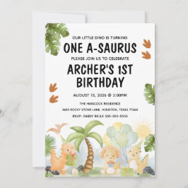 Convite Um aniversário de dinossauro A-Saurus