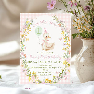 Convite Um Aniversário de Menina Floral Rosa Silly Goose