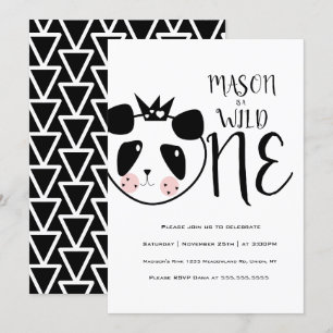 Convite Um Aniversário do Moderno Panda Cóbito Safari Se