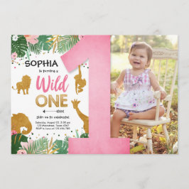 Convite Um aniversário Dourado selvagem dos animais do