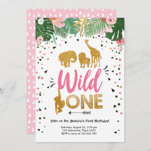 Convite Um aniversário Dourado selvagem dos animais do
