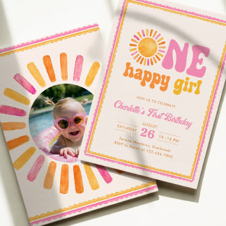 Convite Um Aniversário Feliz da Menina Sunshine 1º