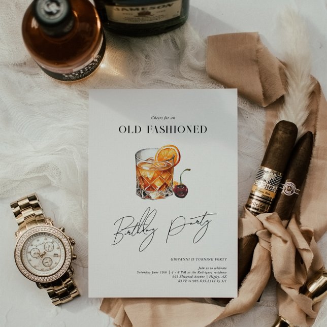 Convite Um Aniversário "Old Fashioned" | Festa de Coquetel (Criador carregado)