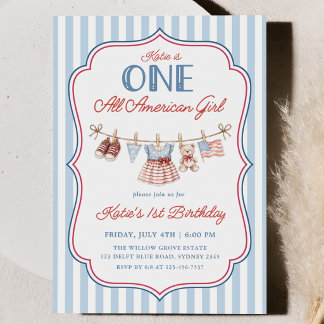 Convite Um Aniversário Patriótico de Menina Americana de 1