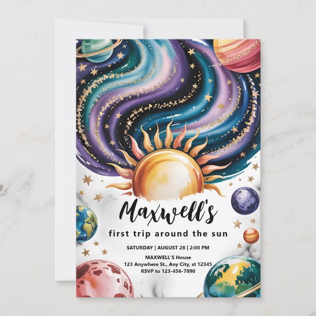 Convite Um ano à volta do Sol Aniversário (Frente)