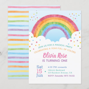 Convite Um ano de Cheio de cores   Arco-Íris Primeiro Ani
