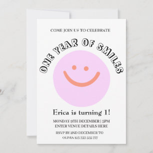 Convite UM ANO DE SMILILES Aniversário Criança adicionar d