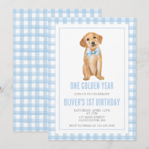 Convite Um Ano Dourado Cachorrinho preppy xadrez aniversár