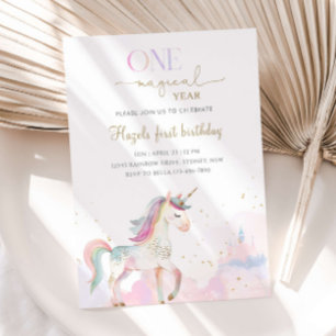 Convite Um Ano Mágico Festa de Aniversário de 1 Ano Unicór
