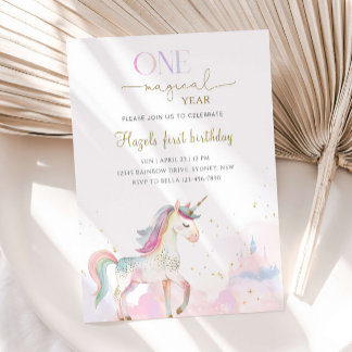 Convite Um Ano Mágico Festa de Aniversário de 1 Ano Unicór