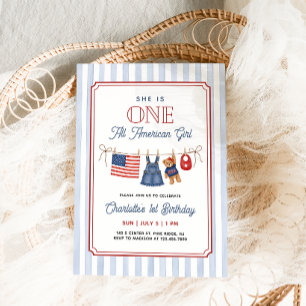Convite Um Ano Menina Americana Patriótica