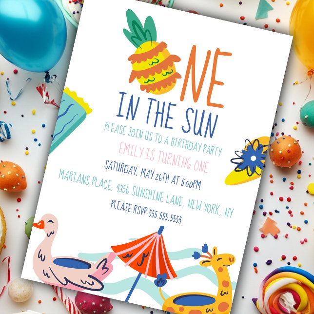 Convite Um ao sol na festa de um ano de idade piscina (Criador carregado)