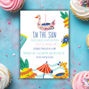 Convite Um ao sol primeiro aniversário piscina