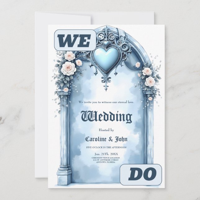 Convite Um arco azul claro-ornamentado com sotaques florai (Frente)