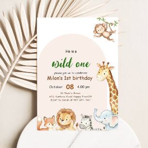 Convite Um Arco de Moldura Selvagem Safari Animal Menino 1