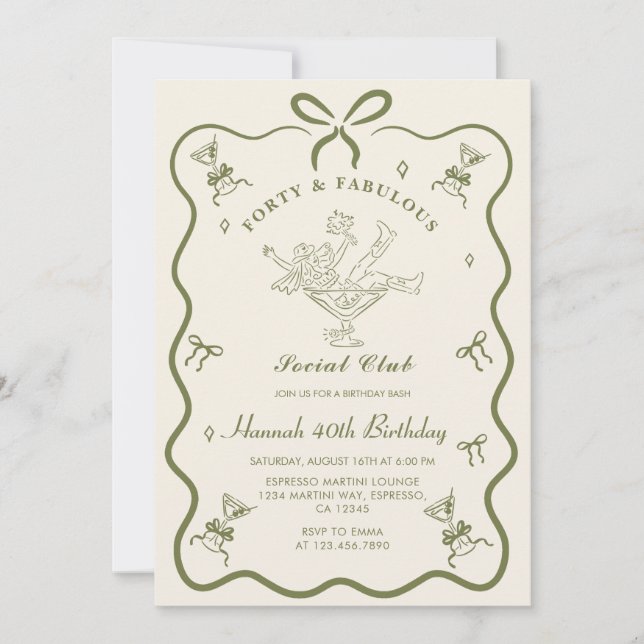 Convite Um Arco Tini Bit Antigo Martini Quarenta e quarent (Frente)