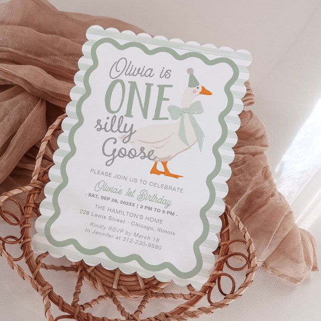 Convite Um Arco Verde de Ganso Bobo Aniversário de 1 Ano (Criador carregado)