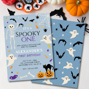 Convite Um Assustador 1º Aniversário de Halloween Azul