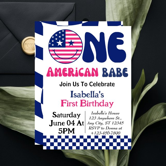 Convite Um Bebê Americano Garota de 4 de Julho de 1º Anive (Criador carregado)