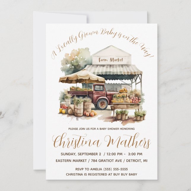 Convite Um bebê crescido localmente está a caminho! Chá de (Frente)