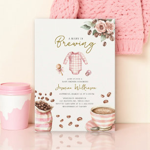 Convite um bebê está a caminho chá de bebê rosa