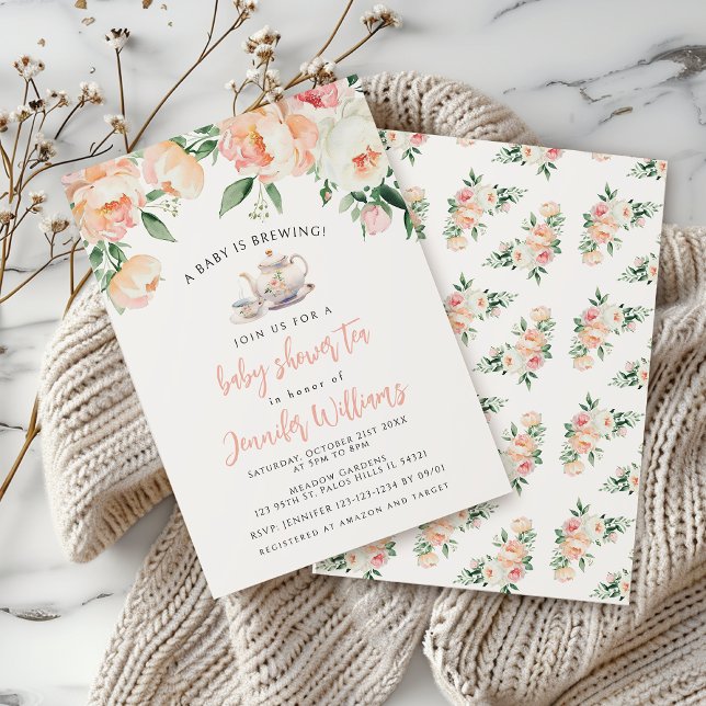 Convite Um Bebê está a criar Chá de bebê Floral (Criador carregado)