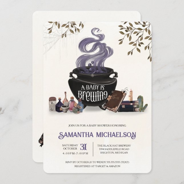 Convite Um bebê está a criar Chá de Dia das Bruxas assusta (Frente/Verso)