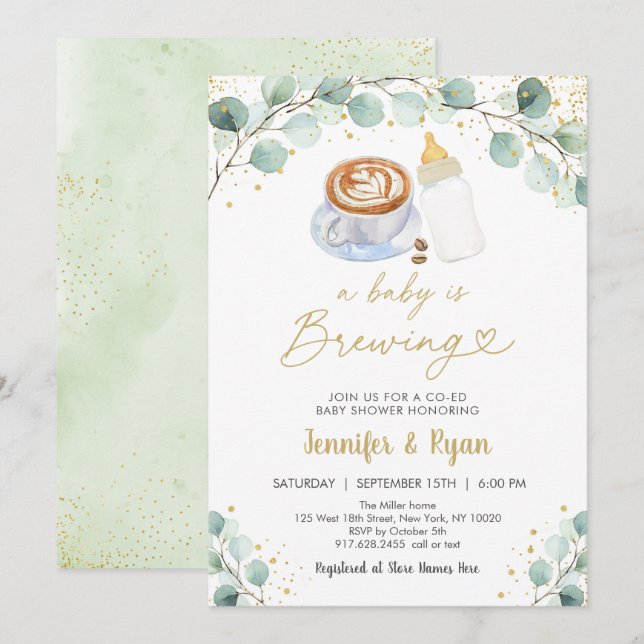 Convite Um Bebê Está A Criar Chá de fraldas De Café Verde (Frente/Verso)