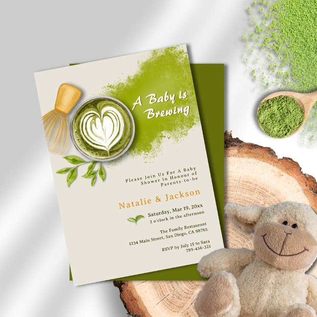 Convite Um bebê está a criar o Chá de fraldas Matcha Latte (A Perfect Blend is Brewing Coffee Baby Shower Invitation)