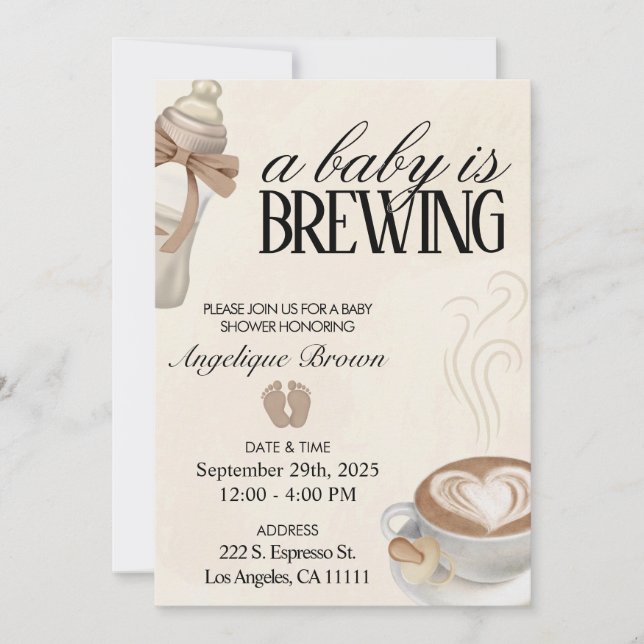 Convite Um Bebê Está A Criar Tema De Chá de fraldas De Caf (Frente)