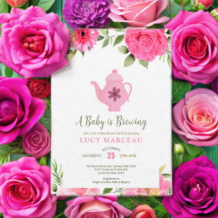 Convite Um Bebê está Cozinhando Chá de Rosa Floral Chã de 