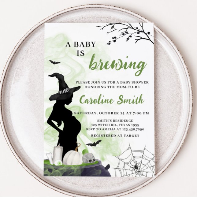 Convite Um Bebê está criando Chá de fraldas de Bruxas Verd (Green Witch A Baby is Brewing Baby Shower Invitation)