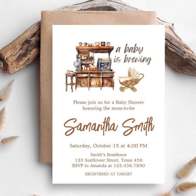 Convite Um bebê está criando Chá de fraldas de café (Coffee Baby Shower Invitation)