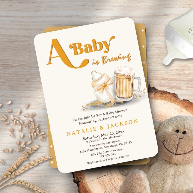 Convite Um bebê está criando sexo Chá de fraldas de código (A Baby is Brewing Gender Neutral Coed Baby Shower Invitation )