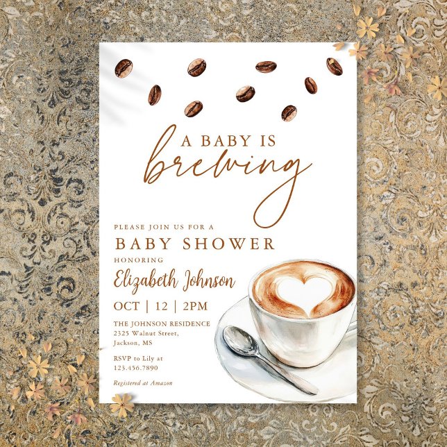 Convite Um Bebê Está Fazendo Chá de fraldas De Café (A Baby Is Brewing Coffee Baby Shower Invitation)