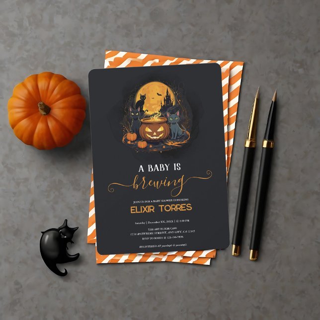 Convite Um Bebê Está Fazendo Chá de fraldas De Halloween B (A Baby Is Brewing Cute Halloween Baby Shower Invitation)