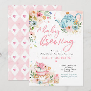 Convite Um Bebê Está Fazendo Rosas Rosa-Rosa Com Chá de