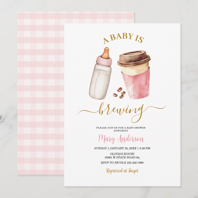 Convite Um Bebê Está Preparando Café Chá de Bebê para meni (Frente/Verso)