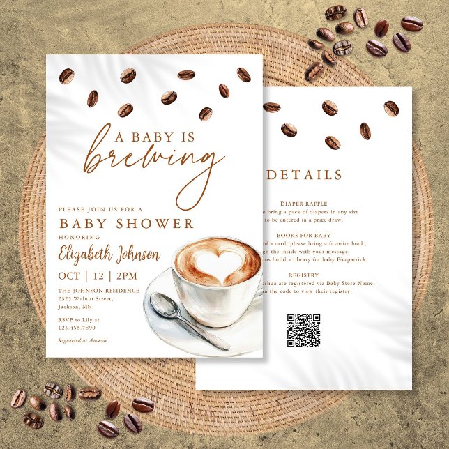 Convite Um Bebê Está Preparando Café Chás de Bebê Tudo em  (A Baby Is Brewing Coffee Baby Shower All In One Invitation)