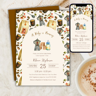 Convite Um Bebê Está Preparando Café Espresso Chá de Bebê 