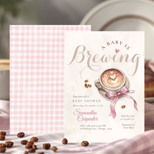 Convite Um bebê está preparando café laço rosa churrasco d (Criador carregado)