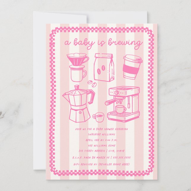 Convite Um Bebê Está Preparando Café Menina Rosa Chás de B (Frente)