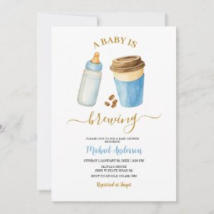 Convite Um Bebê Está Preparando Café Menino Azul Chá de Be