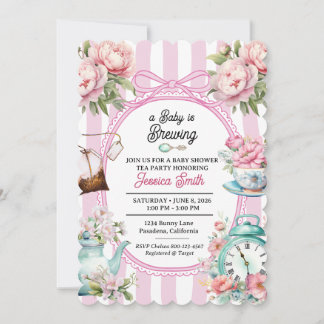 Convite Um Bebê está Preparando Chá Baby Shower Floral Vin