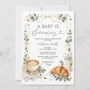 Convite Um Bebê Está Preparando Croissant de Café Chás de 